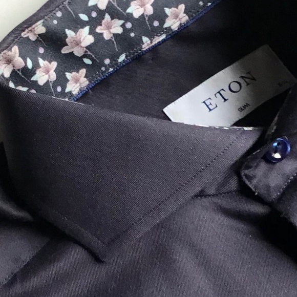 ETON Slim solid black dress cotton shirt Sz 15 3/4 ~40 made in Romania  🇷🇴 - Picture 1 of 11
